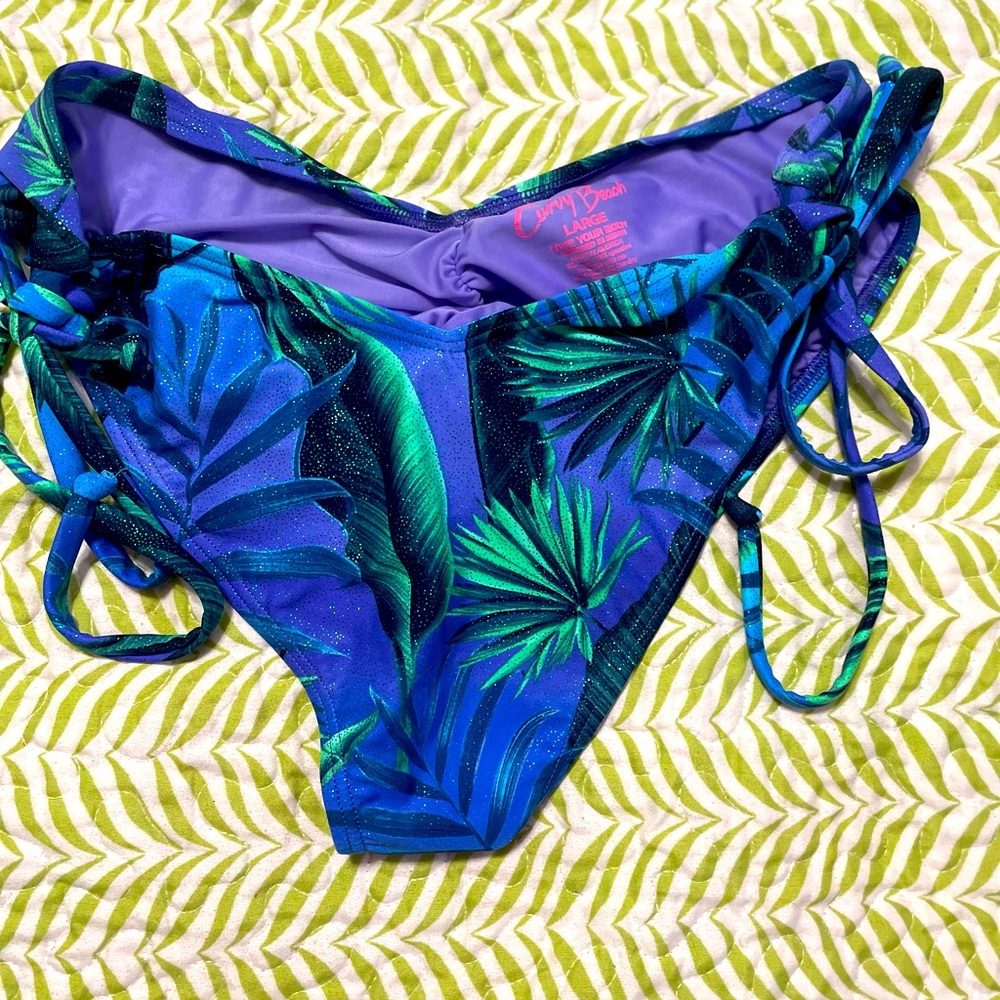 Curvy Beach Large Midnight Palm Tropical Blue and Green Bikini Bottom